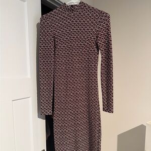 Topshop Burgundy and White Long Sleeve Dress